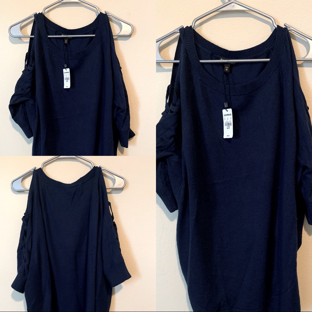 Gorgeous navy blue cold shoulder sweater